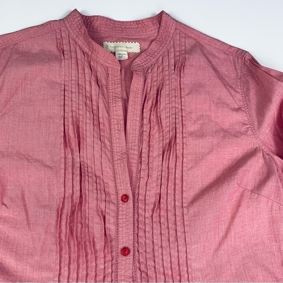 Victoria Secret Blouse Women Size Medium Button Down Pleading Long Sleeves Red - Picture 6 of 15